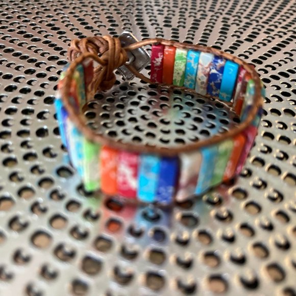 7 Chakra Bracelet Handmade Natural Stone Tube Beads Leather Wrap Women - Picture 4 of 6